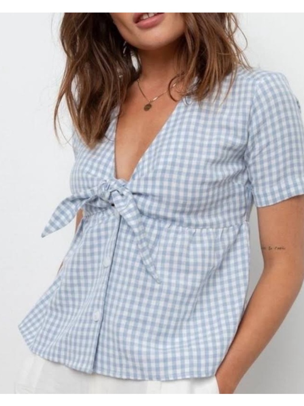 Rails || Tess Plaid Top in Sky Gingham Tie Front Top Small Blue